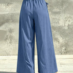 Flowing Wide Leg High Waist Pants with 3D Flower Drawstring