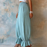 Casual Smocked Waist Wide Leg Ruffle Hem Balloon Pants