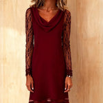 Chic Cowl Neck Lace Sleeve Cocktail Dress