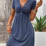 Comfy Stretchy Deep V-neck Short Sleeve A-line Dress