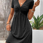 Comfy Stretchy Deep V-neck Short Sleeve A-line Dress
