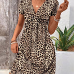 Comfy Stretchy Deep V-neck Short Sleeve A-line Dress