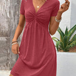 Comfy Stretchy Deep V-neck Short Sleeve A-line Dress