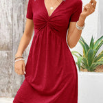 Comfy Stretchy Deep V-neck Short Sleeve A-line Dress