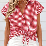 Retro Plaided Short Sleeve Blouse