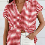 Retro Plaided Short Sleeve Blouse
