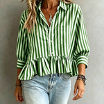 French Style Summer Striped Peplum Blouse