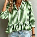 French Style Summer Striped Peplum Blouse