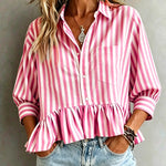 French Style Summer Striped Peplum Blouse