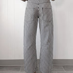 Casual 100% Cotton Elastic Waist Patchwork Striped Pants