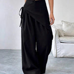 High Waist Wrap Overlay Wide Leg Palazzo Pants