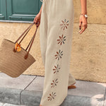 Casual Boho Floral Eyelet Wide-Leg Pants
