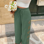 Casual Boho Floral Eyelet Wide-Leg Pants