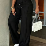 Daily Comfort Tie Front Elastic Waist Wide Leg Pants