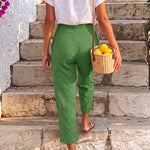 Casual Linen-Look High Waisted Trousers