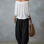 Boho Off Shoulder Blouse and Wide Leg Pants Set