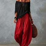 Boho Off Shoulder Blouse and Wide Leg Pants Set