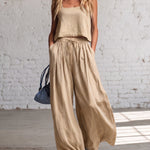 Outfit Crop Cami Top and High Waist Wide Leg Pants Set