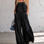 Outfit Crop Cami Top and High Waist Wide Leg Pants Set
