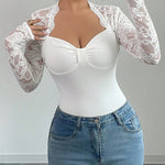 Elegant Lace Sleeve Panel Knit Bodycon Top