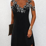 Chic Sleeveless Contrast Color Lace Flower Collar Dress