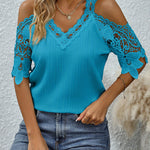 Elegant Lace Splicing Cold Shoulder Blouse