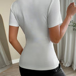 Elegant Rhinestone Accent Lace V-Neck Fitted Top