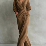 Minimalist V-Neck Long Sleeve Maxi Wrap Dress