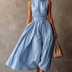 Flowy Comfort Sleeveless Pinsptripe Maxi Dress