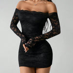 Sexy Off-Shoulder Lace Long Sleeve Bodycon Mini Dress