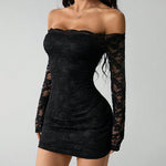 Sexy Off-Shoulder Lace Long Sleeve Bodycon Mini Dress