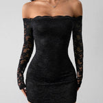 Sexy Off-Shoulder Lace Long Sleeve Bodycon Mini Dress