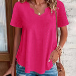 Casual Cotton-Blend Shell Trim V-Neck Eyelet Blouse