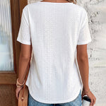 Casual Cotton-Blend Shell Trim V-Neck Eyelet Blouse