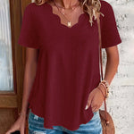 Casual Cotton-Blend Shell Trim V-Neck Eyelet Blouse