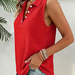Casual Comfort Polo Collar Waffle Tank Top