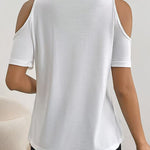 Cold Shoulder Lace V Neck Short Sleeve Top