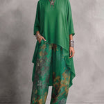 Boat Neck High Low Hem Top & Floral Wide Leg Pants Set