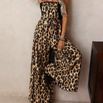 Leopard Print Square Neck Wide Leg Overall Jumpsuit