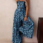 Leopard Print Square Neck Wide Leg Overall Jumpsuit