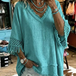 Boho Resort Crochet Fringe Trim Sleeve Top
