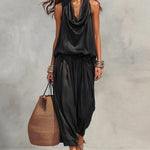 Casual Draped Cowl Neck Top and Harem Pants Set