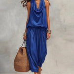 Casual Draped Cowl Neck Top and Harem Pants Set