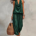 Casual Draped Cowl Neck Top and Harem Pants Set
