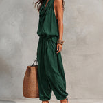 Casual Draped Cowl Neck Top and Harem Pants Set