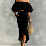 Elegant Off-Shoulder Crop Top and A-Line Skirt Set