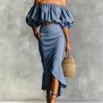 Elegant Off-Shoulder Crop Top and A-Line Skirt Set
