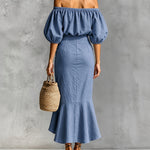 Elegant Off-Shoulder Crop Top and A-Line Skirt Set