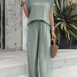 Effortless Chic Hollow Round Neck Top Pants Set