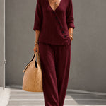 Minimalist Slanted Button Top and Wide Leg Pants Set